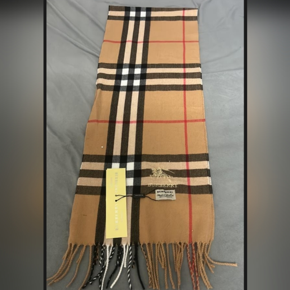 Tan and Black Checkered Burberry Scarf